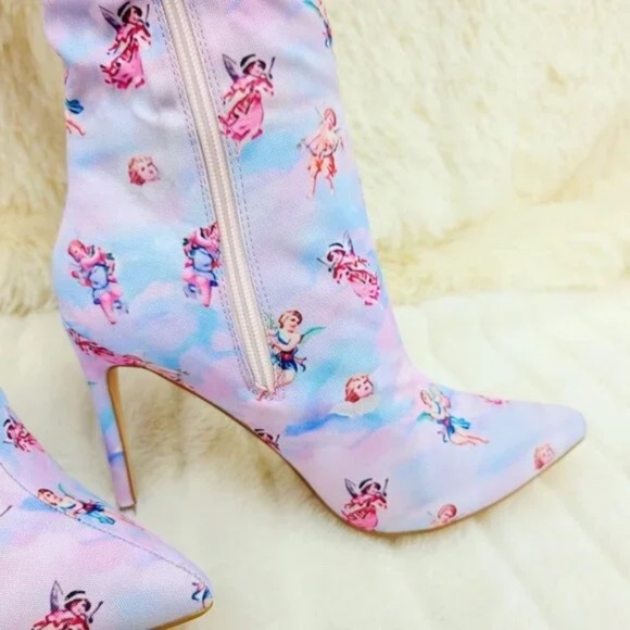 Mata Adorable Cupid Cherub Tie Dye 4.25 " Stiletto Thigh High Boots - Picture 4 of 7